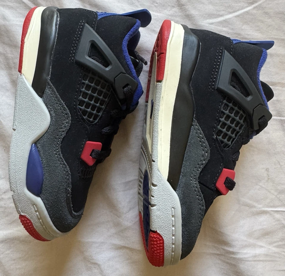 Nike Air Jordan 4 Retro OG TD 9C Negro/Rojo Fuego/Azul Real Profundo IB4387-003 Niños Foto 3 de 4