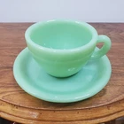 Fire-King Jadeite Cup & Saucer Set Anchor Hocking Vintage Green Glass
