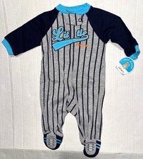 CARTERS Child of Mine sleeper gray/navy/blue BROTHER size NEWBORN near vintage