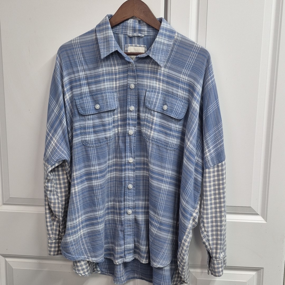 American Eagle Oversized Button Down Collard Flan… - image 1
