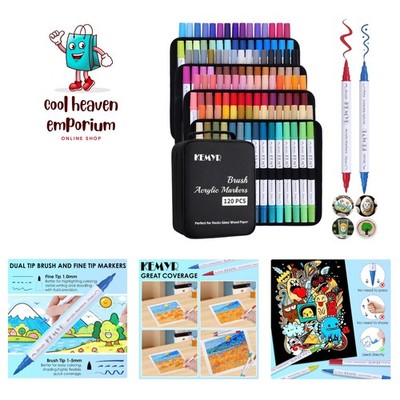 120 Colors Brush & Fine Tip Acrylic Paint Pens, Dual Tip Acrylic Paint Marker...