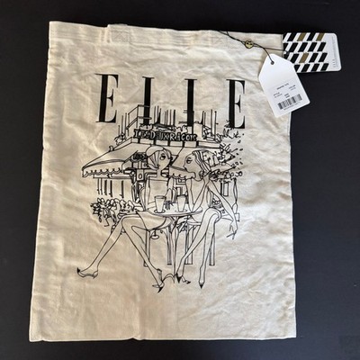 NWT - ELLE Collection Graphic Canvas Tote Bag NWT Cream Black Paris Cafe Chic