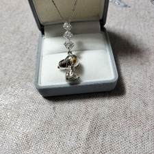 Silver Snoopy Necklace with Woodstock Charm, Triple Stone, Used