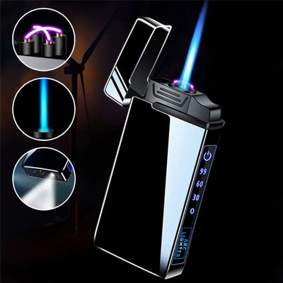 Electric Butane Metal Torch Lighter Gas Chargeable Windproof Dual Plasma Gadget