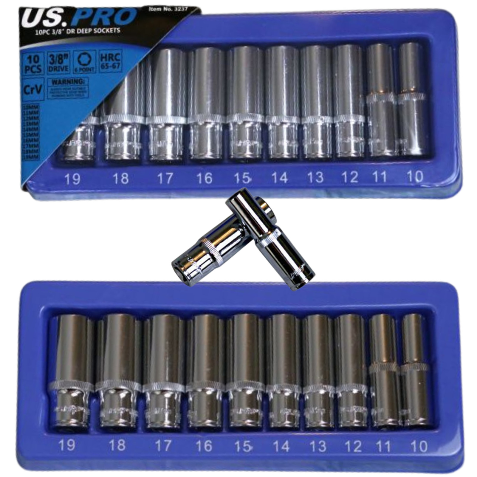 US PRO Tools 10pc 3/8'' DR Deep Sockets Set 10 - 19mm 3237 - Image 4