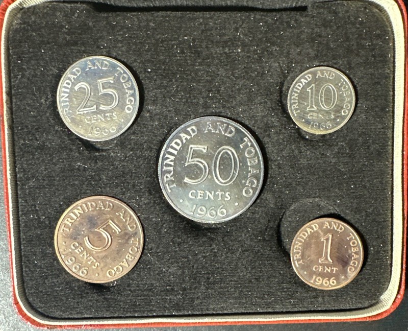 1966 Trinidad & Tobago 5 Pc Uncirculated Coin Set In Original Packaging 