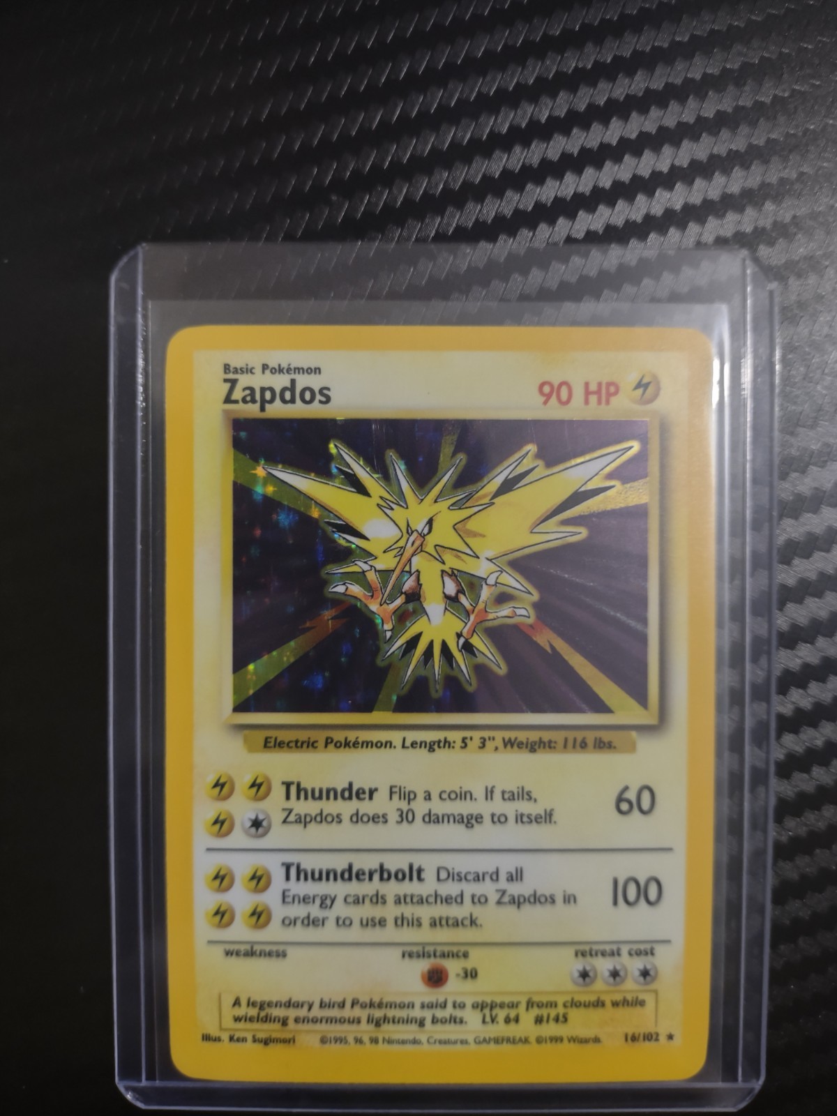 Pokemon Zapdos Holo 16/102 Base Set Unlimited WOTC Rare Card (1999)