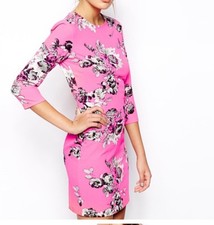ASOS Pink Rose Mirror Floral Body-Con 3/4 sleeve Dress size 6