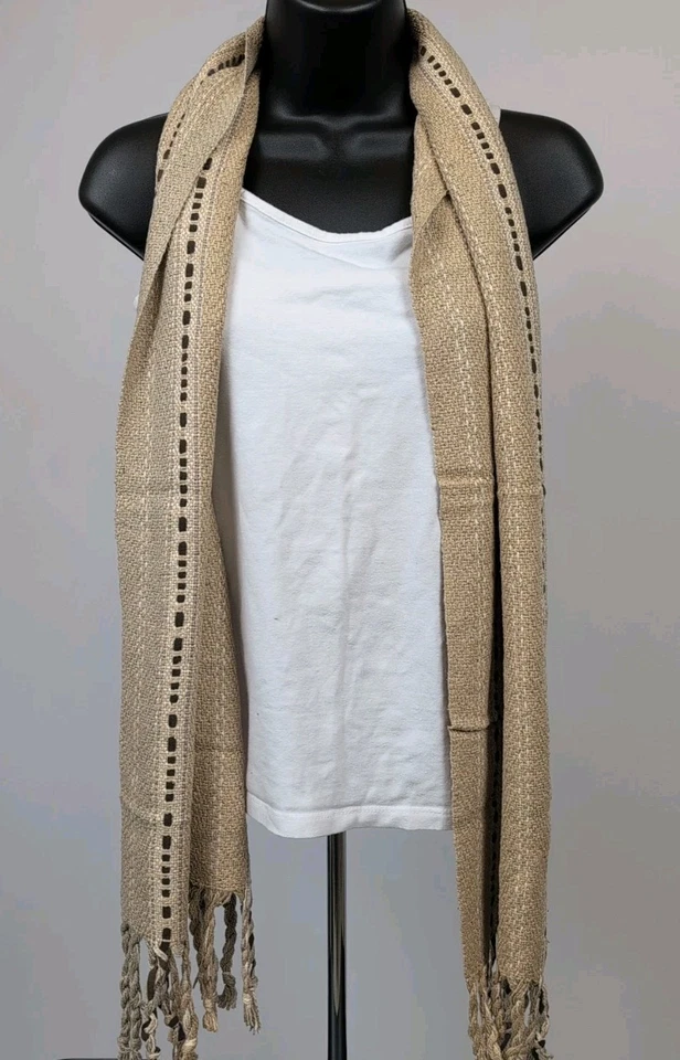 Bufanda tejida Fern Devlin vintage tostada con tiras de gamuza marrón 68 X 13 Foto 2 de 4