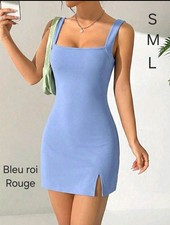 Shein Women's S M L Blue Sleeveless Bodycon Mini Dress Square Neck Side Slit