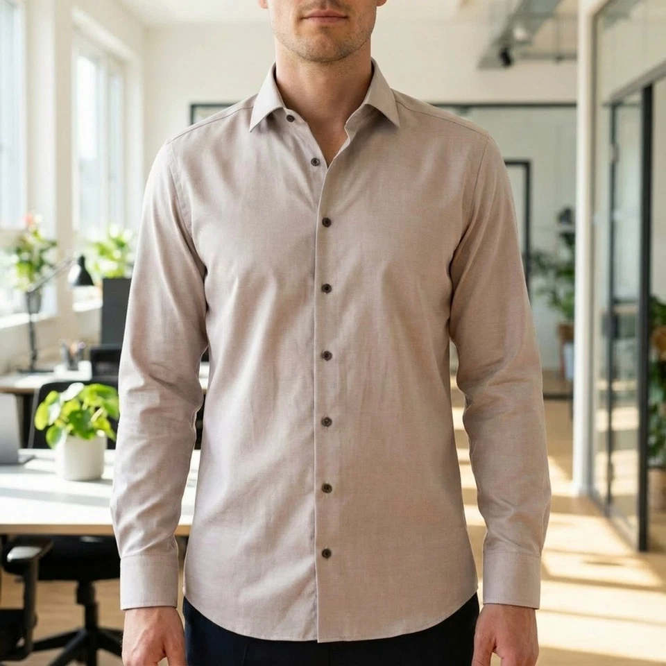 Camisa de negocios Olymp Luxor Modern Fit para hombre color topo 123024 27 turrón - Imagen 2 de 4