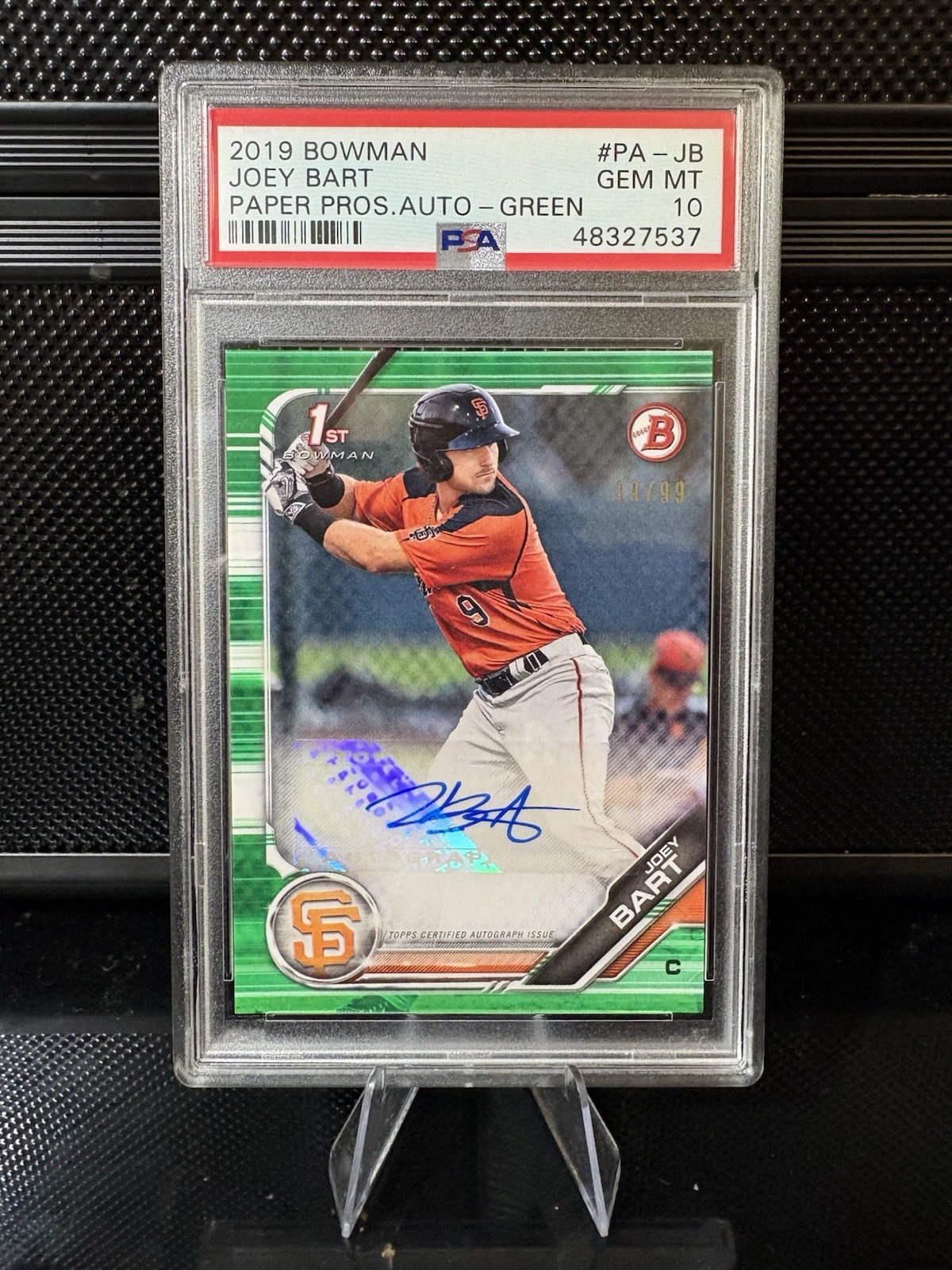 2019 Bowman - Prospect Autographs Joey Bart #PA-JB Green /99 (AU, RC)  
