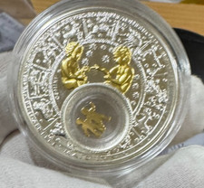 2013 BELARUS 20 RUBLES ZODIAC SIGN SERIRS GEMINI ~ 1 OZ. SILVER W/GOLD OVERLAY