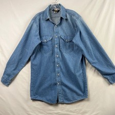 OshKosh Denim Button Down Shirt Mens MT Blue Long Sleeve Workwear 102-1200