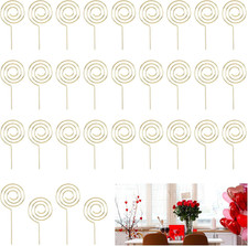 50pcs Short Flower Card Holder Stick 7.8inch Wire Floral Picks, Gold Round Photo