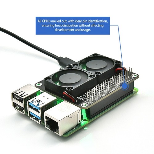 Double Fan Cooling Expansion Board With LED Ambients Light for Raspberry 5 - Afbeelding 7 van 8