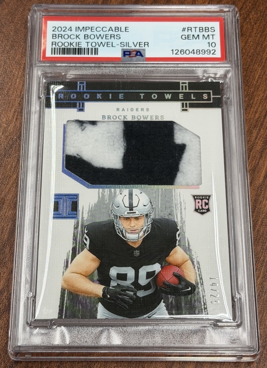 2024 Panini Impeccable Brock Bowers Rookie Towels RC Silver #/25 Raiders PSA 10