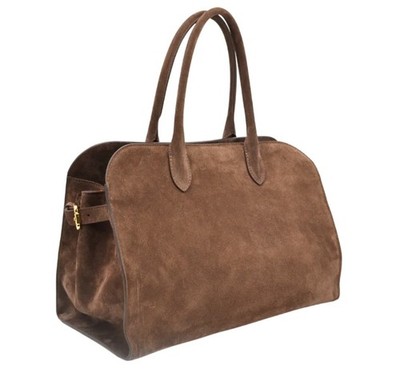Claudia Firenze Italy Suede Tote Bag Chocolate Brown Gold Hardware NWT TJ11155