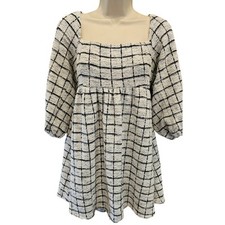 Allison Kelly M tencel shimmer puff sleeve midi babydoll dress EUC shabby chic 