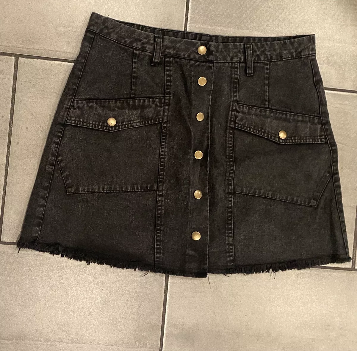 Black jean button up cheap skirt
