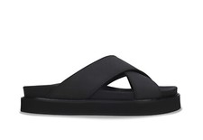 Black sandals flatform chunky sole padded platform crossed straps vegan nubuck