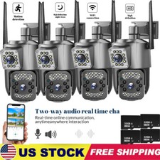 Dual Lens 4MP WiFi Security Camera Outdoor Home Night Vision CCTV W/ 32GB Card