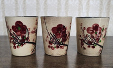 Vintage 1950  s Japanese Cherry Blossom Pottery Tea Cups Set Of 3