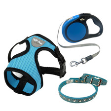 Breathable Harness, Leash & Collar Set (Blue) - Small