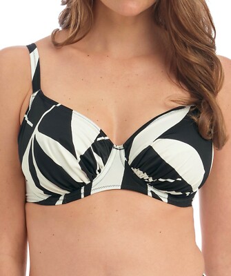Fantasie Ile De Re Bikini Top Black 34D Underwired Full Cup Side Support 500901