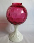VINTAGE FENTON GLASS CRANBERRY BUBBLE AND MILK GLASS FOOTED IVY BOWL VASE