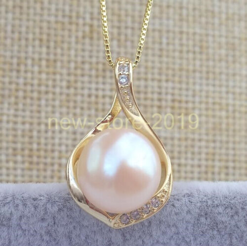 18" Beautiful AAA Akoya 9-10mm Pink Real Pearl Single Pendant Necklace - Picture 1 of 4