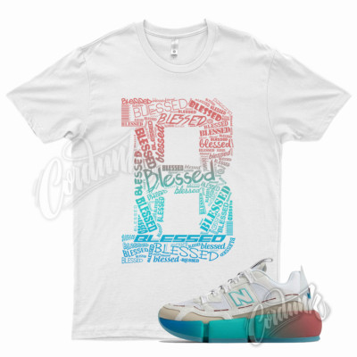White BLESSED T Shirt for Jaden Smith Balance NB Vision Racer Hippie Cream