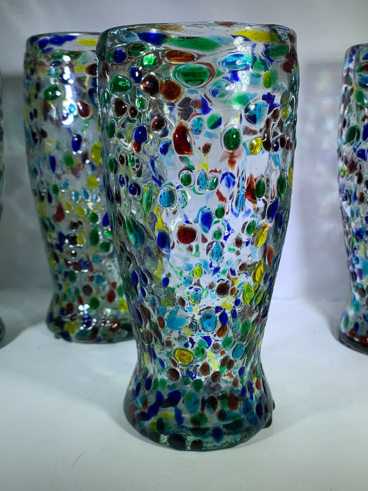 Set of 4 Bambeco Confetti Beer Glasses Hand Crafted Recycled Glass