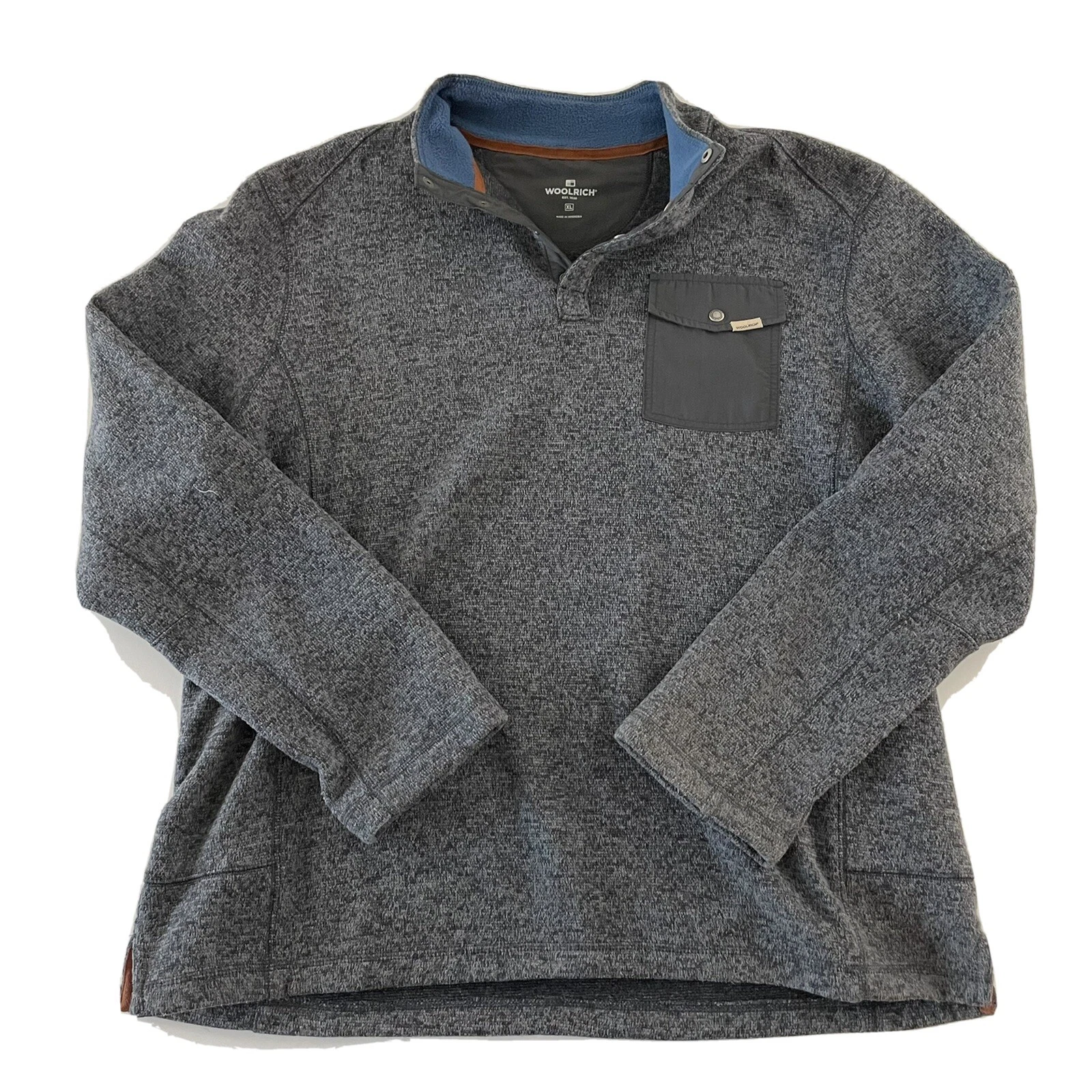 Woolrich Men's Snap Button Pullover Knit Fleece Light Jacket Gray Size XL