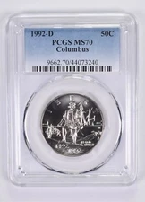 1992 -D MS70 Columbus Commemorative Half Dollar PCGS Blue Label