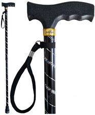 TAMAKA Ladies Black/Silver Engraved Etched Stripes Adjustable Walking Stick Cane