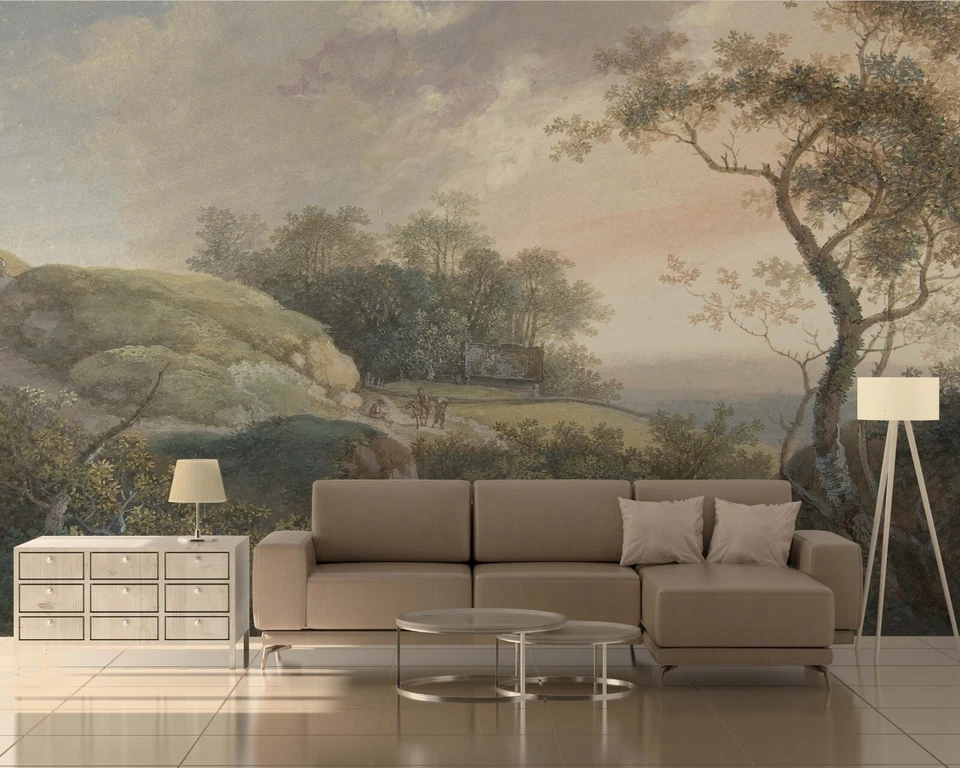 Pintura rural retrô papel de parede estilo vitoriano vista do vale murais históricos - Imagem 3 de 4