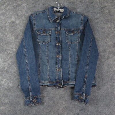 Janina Denim Jacket Womens 40 US 8 Blue Crop Medium Wash Pockets Long Sleeve