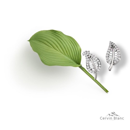 18ct White Gold Diamond Earrings 0.50ct Leaf studs designer Cervin Blanc - Picture 5 of 10