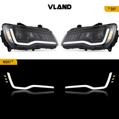 VLAND LED Headlights Black Style For 2011-2015 Chrysler 300 W/Start-up Animation