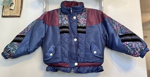 90’s Vintage Big Chill Blue Purple Floral Satin Look Puffer Coat Girls Size 6X