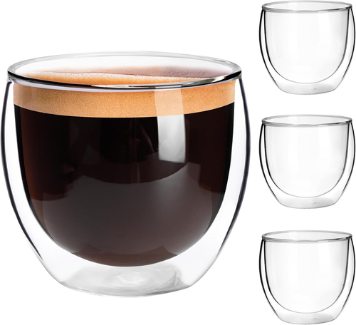 Espresso Cups Set of 4, 2.7Oz Double Walled Insulated Glass Coffee Mugs, Espr...