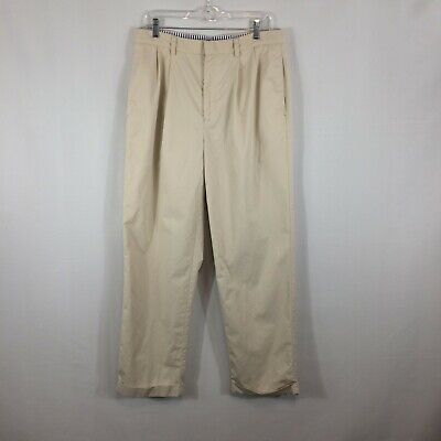 Tommy Hilfiger Mens Khaki Pleated Front Cuffs Pants, Classic 34 waist 34/32 | eBay