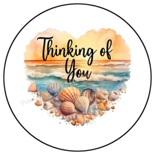 THINKING OF YOU BEACH HEART ENVELOPE SEALS LABELS STICKERS PARTY FAVORS