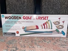 Wooden Golf Playset 12pc Set Age 4 Indoor Outdoor Playroom Gift Rainbow Tunnel