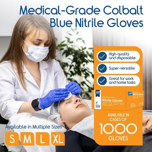 Guantes de Nitrilo Examen Médico Sin Látex Paquete Mediano de 1000 Azul Duradero - Imagen 4 de 10
