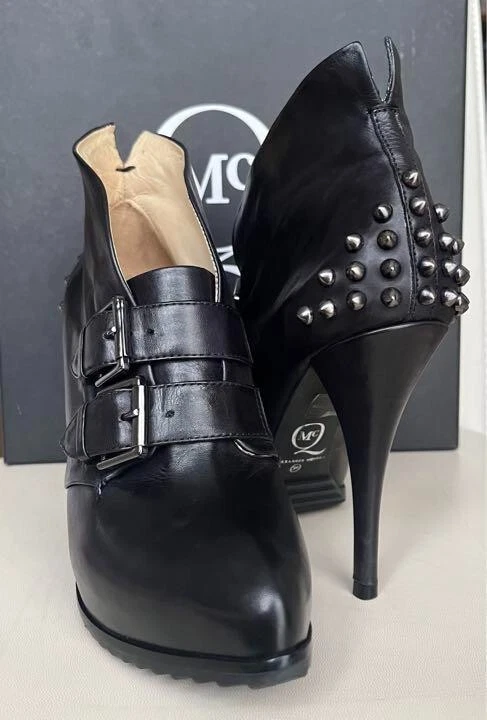 Alexander McQueen — Alexander McQueen SLIP ON BOOTIE SHOE Leather Dark Gray Studs EU:38 US:5