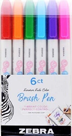 Zebra Funwari Fude Color Brush Pens Super Fine Brush Point 6 pcs Assorted Colors