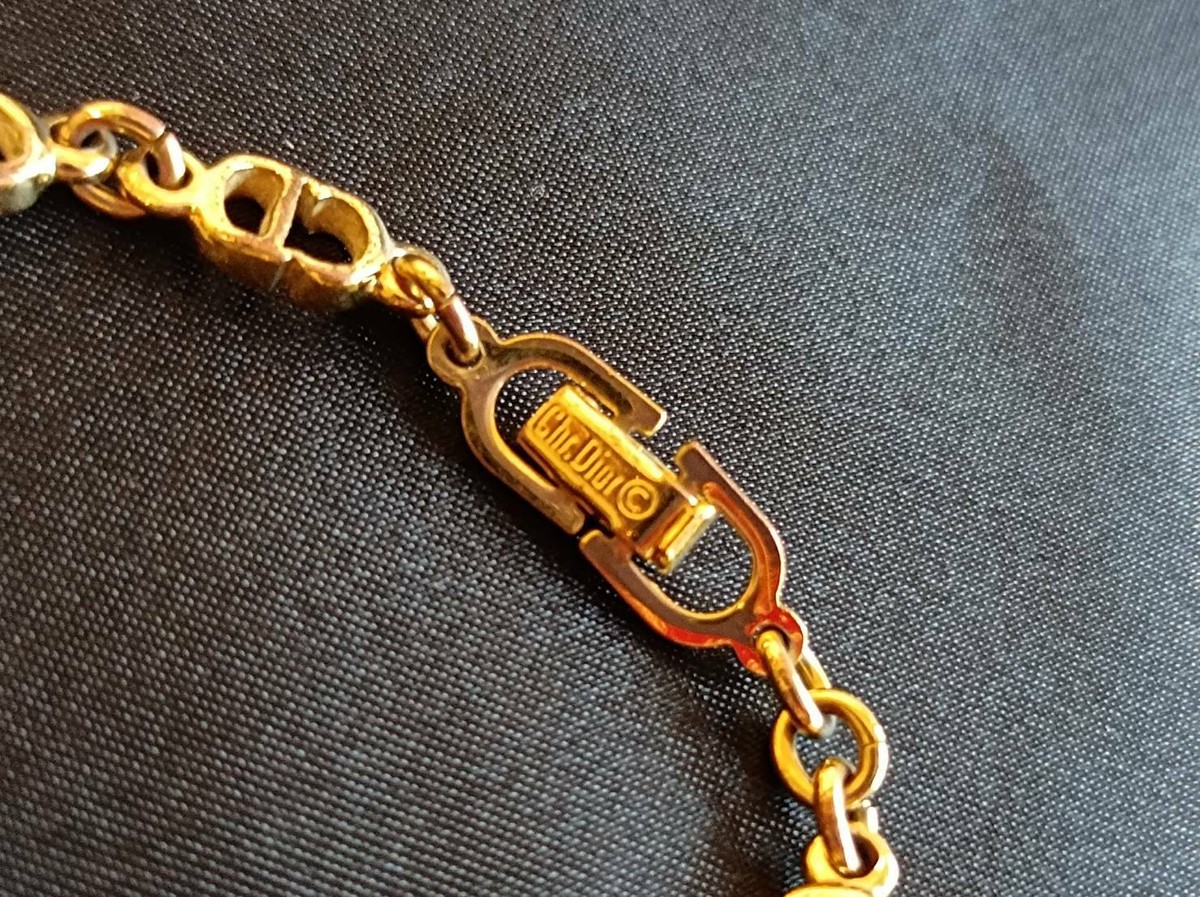 Christian Dior Vintage CD Logo Chain Linked Bangle Bracelet Gold