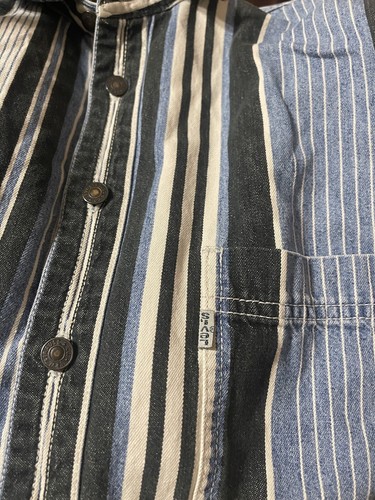 Vtg 90s LEVI'S Striped Denim Shirt Blue 